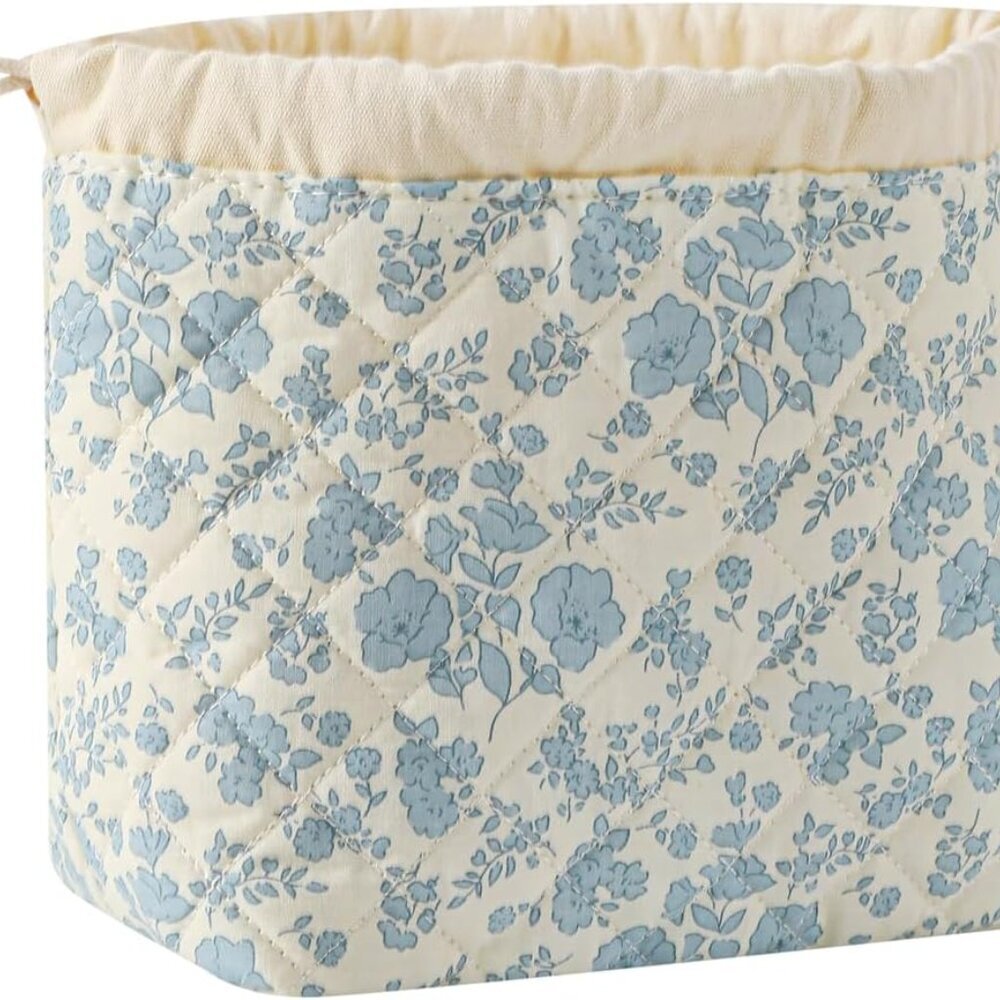 Cotton Makeup Bag Toiletry Bag Canvas Lining for Women and Girls Light Blue - Picture 3 of 6